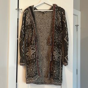 Free People Kai Tassel Hooded Bohemian Cardigan Women XS